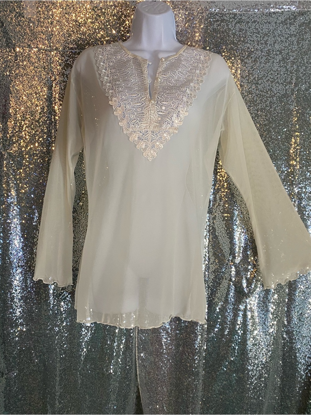 Vintage Escanté Ivory Sheer Lace Lingerie Blouse | Romantic Cottagecore | M
